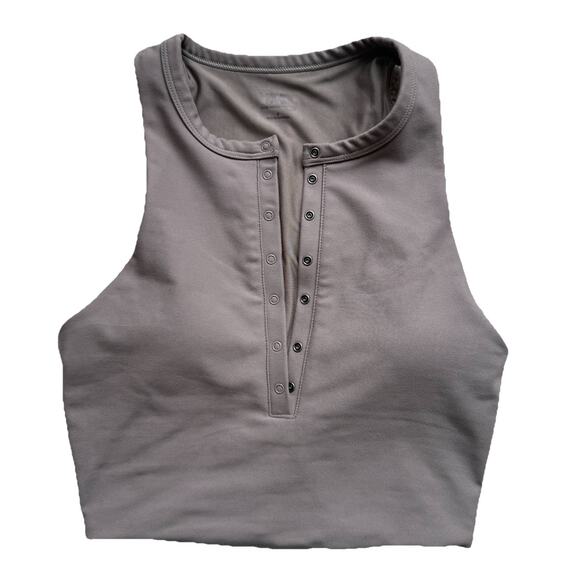 Abercrombie & Fitch YPB SculptLuxe Henley Tank Top Taupe Gray Sand Small Minimal - Picture 2 of 6
